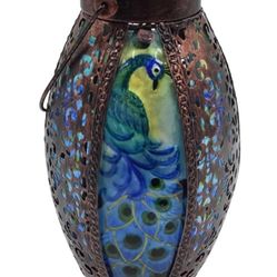 Solar Lanterns Outdoor Hanging Light - Peacock Solar Powered LED Glass Lights Decorative Waterproof Tabletop Lampwith Hollowed-Out Design for Indoor