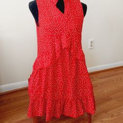 Size M Mirol Red and White Polka-dot Summer Sleeveless Lightweight 95% Polyester, 5% Spandex Short Mini Dress with Ruffles. Womens Ladies. Measures 17