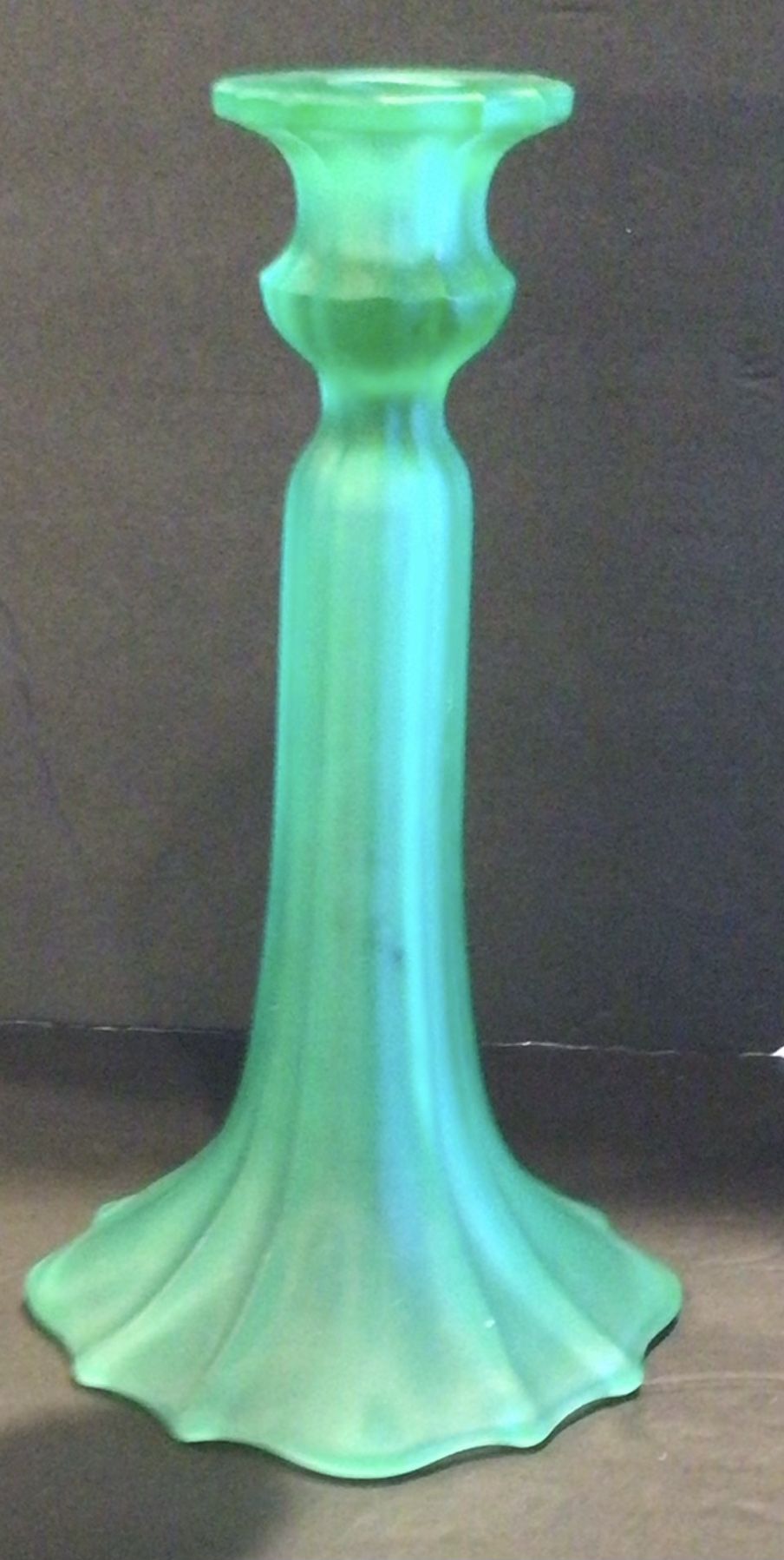Pretty Vintage Green Tiffin Candlestick With Satin Finish