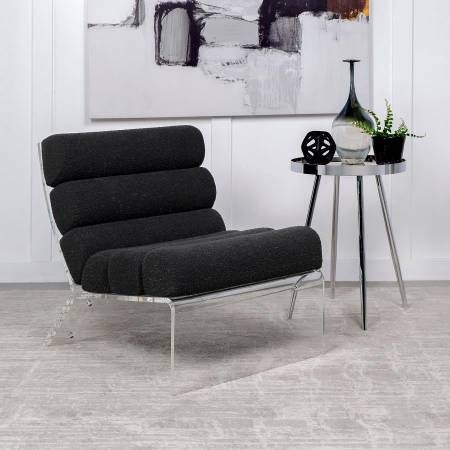 Modern Statement Piece Accent Chair with Acrylic Base And Sod Black Boucle Fabric!