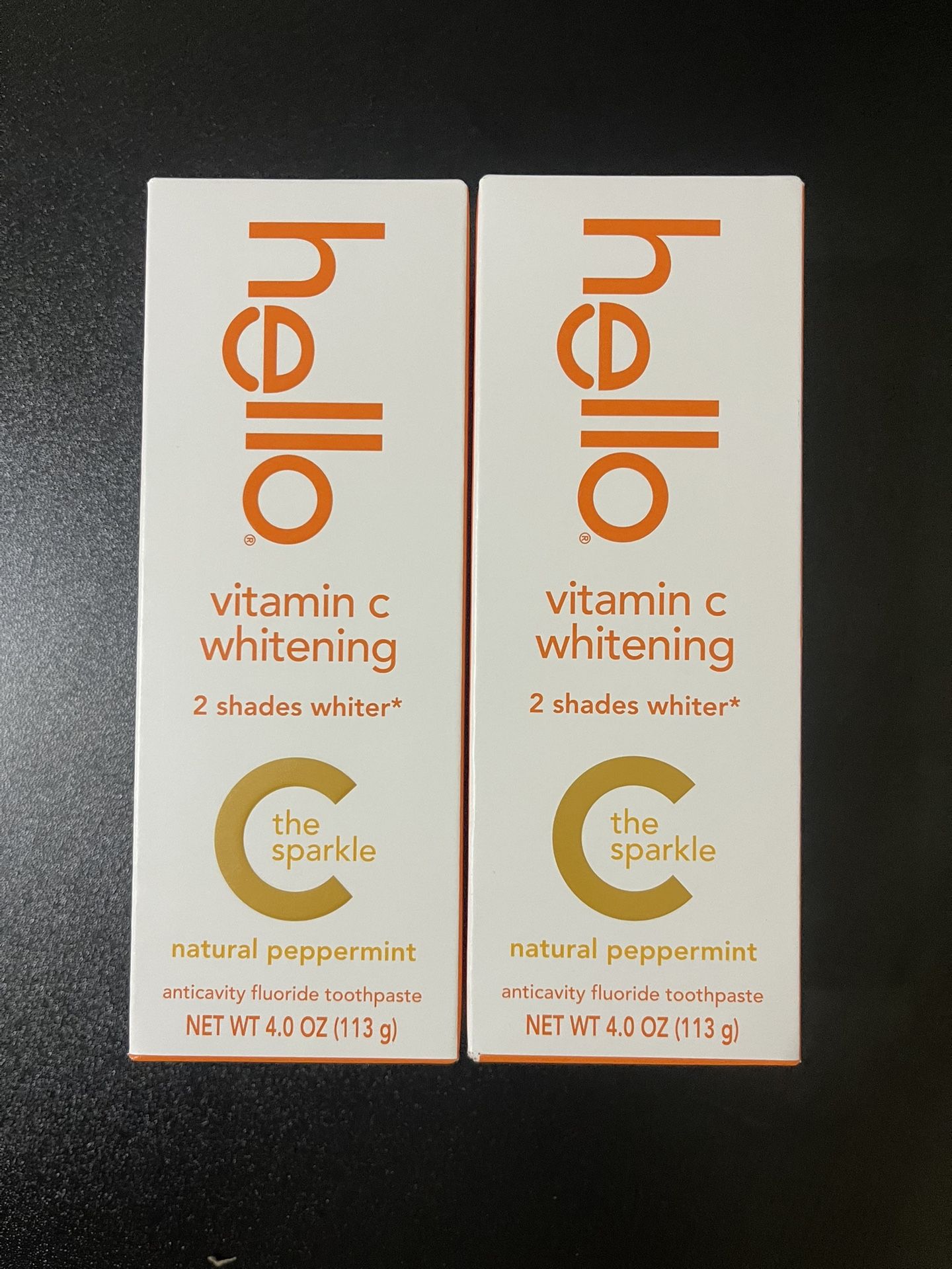 2Pack Hello Vitamin C Whitening Toothpaste with Fluoride, Natural Peppermint, 4.0 oz