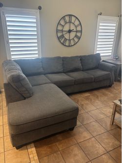 Ashley Furniture L-Shape 2 Piece Sectional Blue Sofa Couch with Throw Pillow