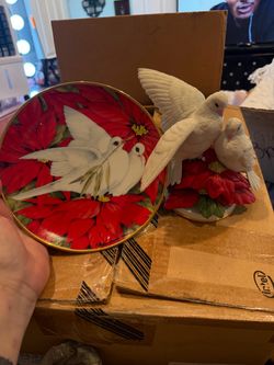 Vintage 1991 Christmas Doves Collector Plate & Porcelain Dove Figurine – Christmas Decor