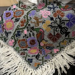 Hand Made Poncho Peacock Design Embroidered Like New