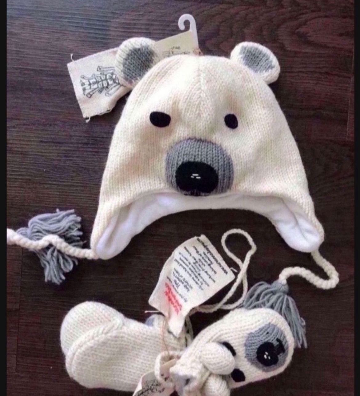 New Bear Knit Hat and Mittens Set, wool