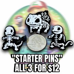 Pokémon “Starter” Skeleton Pins – Set of 3 