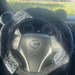 Gray Faux Fur Teddy Bear Ears Steering Wheel