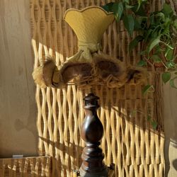 Vintage Yellow 70s 80s Lampshade Tulle Textured Brocade Terry Swag Lamp Large Coquette Retro Boho