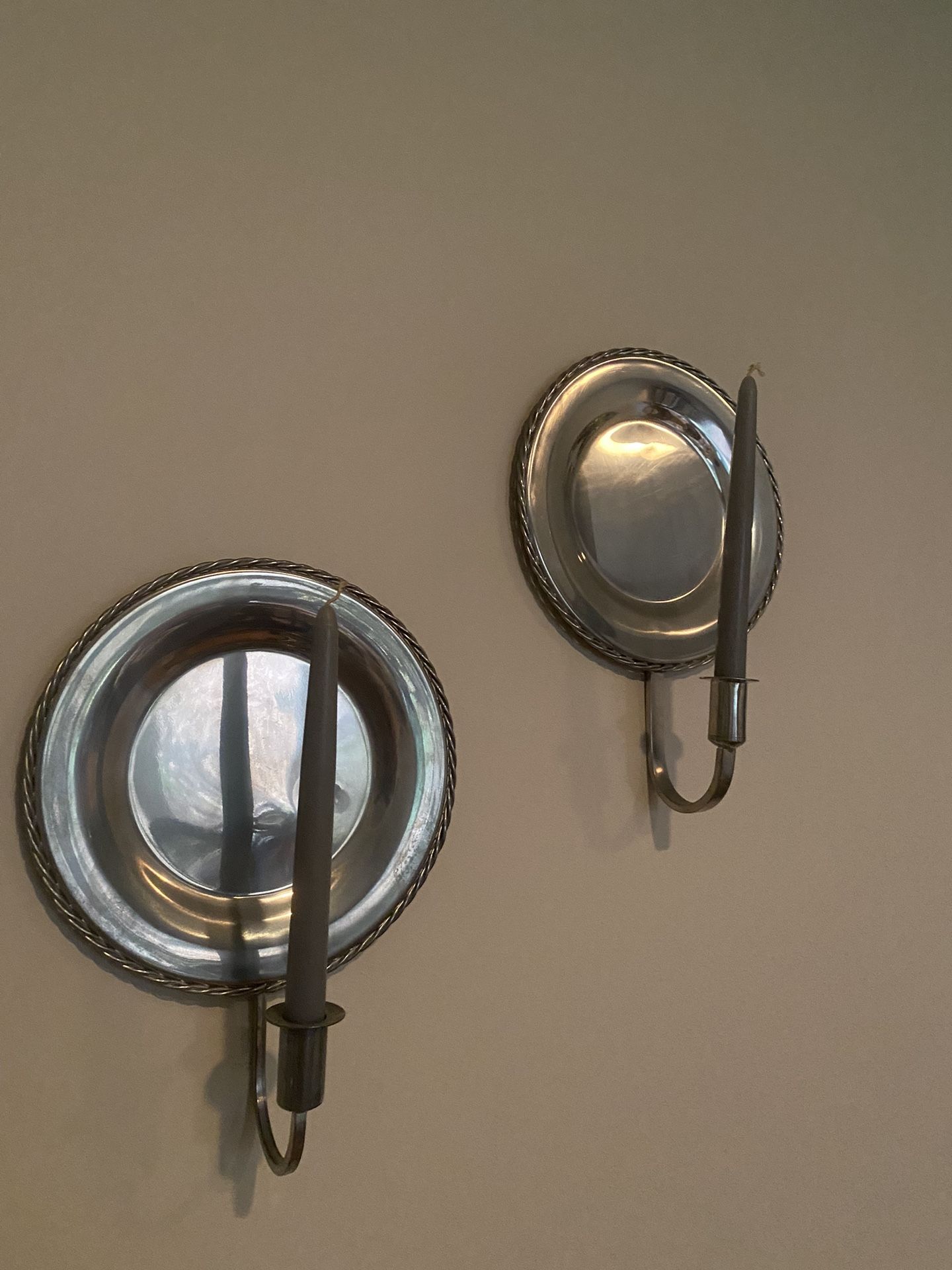 Pewter Steel plate wall hanging candle holders