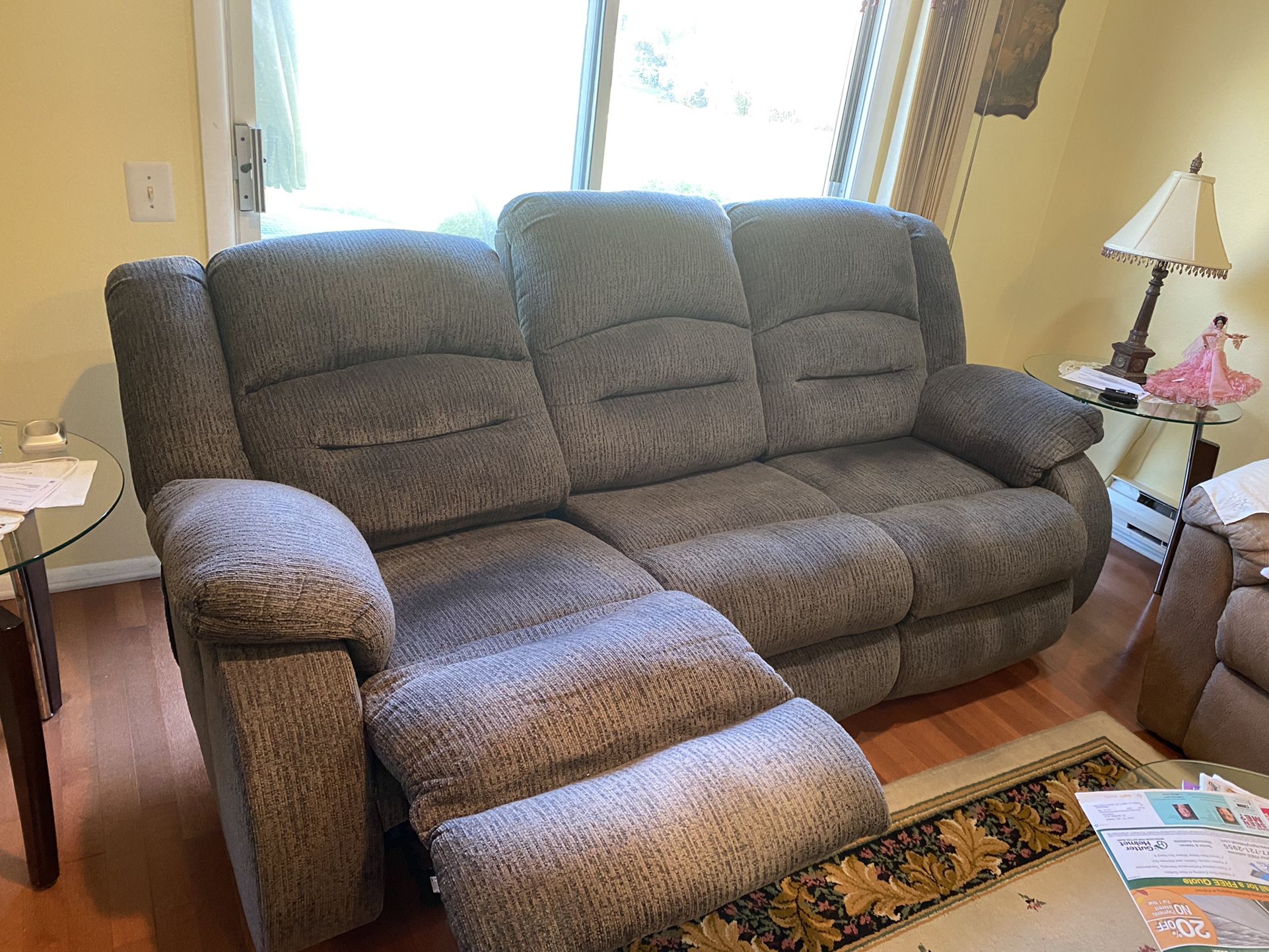 Gray Powered Reclining Sofa With USB charger 