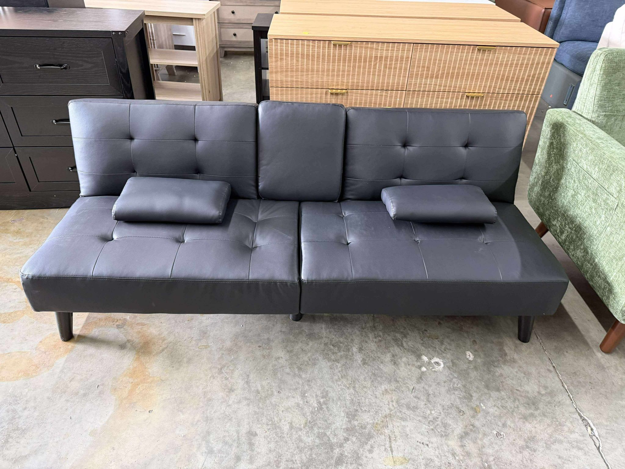 Futon Sofa Bed, Leather Foldable Couch, Reclining Sleeper