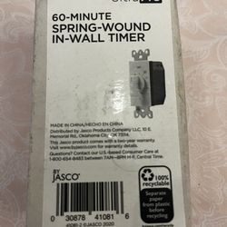 New-Ultra Pro Jasco 60-minute spring-wound in-wall timer