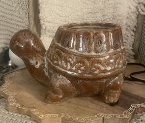Vintage Large Ceramic Turtle Planter, 11 Inch Brown Glazed Tortoise Plant Pot, Mid Century Modern Art Pottery, Unique Retro Boho Home Decor