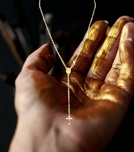 925 Sterling Silver Gold plated Rosary Necklace
