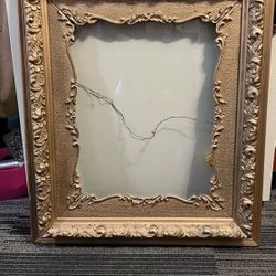 Antique 1860 filigree Gold wooden frame  w/glass 29.5” x 25.5”