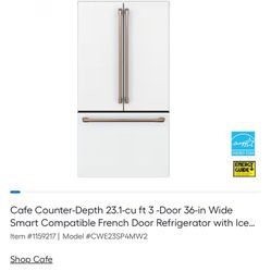 Cafe Counter-Depth 23.1-cu ft 3 -Door 36-in Wide Smart Compatible French Door Refrigerator with Ice