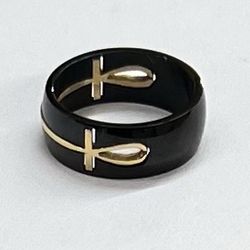 Amazing Black/gold Stainlees Steel Black Ankh Ring Available In All Sizes 6-13
