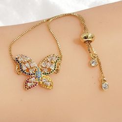 Butterfly Bracelet 14k Gold Plated CZ