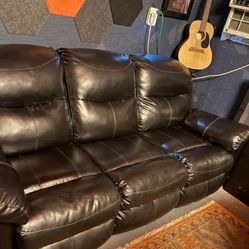 Beautiful Elegant Upscale Luxury Italian leather Plush Double Recliner Sofa