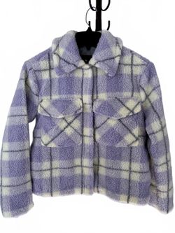 Seven For All Mankind Purple Plaid Sherpa Jacket Women's S NEW