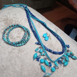 LAPIS,TURQUOISE AND LEATHER, STERLING  FLOWERS 