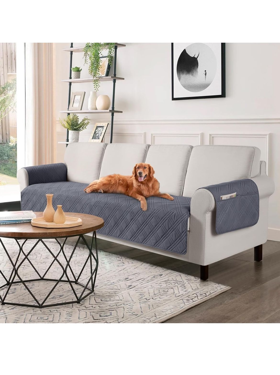 TAOCOCO Waterproof Oversized Couch Covers for Pets Dogs with Non Slip Backing, Sofa Seat Covers with Pocket for 4 Cushion Couch Washable Dog Couch Pro