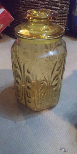 Amber glass cookie jar