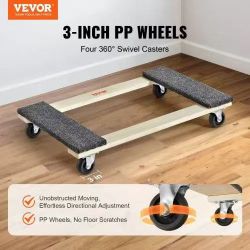  Furniture Dolly, 1000 lbs Load Capacity, 18" x 30", 4 x 3" PP Swivel Casters, Heavy Duty Hardwood Furniture Moving Dolly, Mover's Dolly, Moving Cart 
