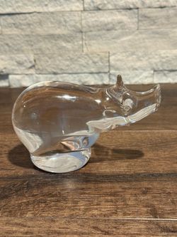 Vintage Clear Art Glass Rhinoceros Figurine Paperweight Rhino Animal Decor  4.5”