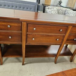 STANLEY FURNITURE Mahogany finish sideboard  with Nickel Hardware - 70″L x 19″D x 42.5″H