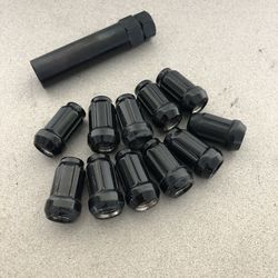 12x1.5 Black Lug Nuts 6 Spline Tuner With Key 20 Pieces 