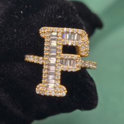 INTIAL "F" VVS D MOISSANITE AND 925 STERLING SILVER YELLOW GOLD