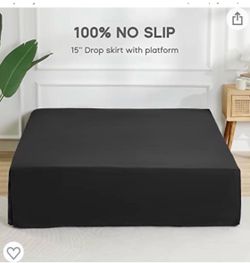 $10 - New in box Queen size 15” no slip drop skirt with platform.  This "drop skirt with platform" is a bed skirt with a fabric platform that sits bet