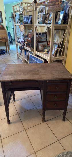 Antique Wooden Writing Desk with Drawers