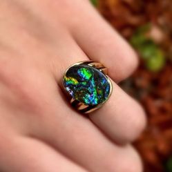 Jewelry Antique 18k solid yellow gold boulder opal ring sz 9.00