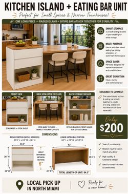 Modern Kitchen Island + Eating Bar | Custom Space-Saving Unit | Seats 2