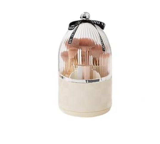 Makeup Brush Holder With Lid, 360° Rotating