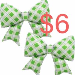 Green and White Plaid Bow Foil Balloons Christmas Checkered/Gingham Balloon Coquette Picnic Spring Flower Garden Tea Themed Party Decor One Silly Goos