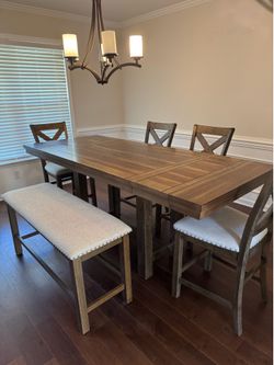 Solid Wood Counter Height Dining Table Set – 6 Pieces