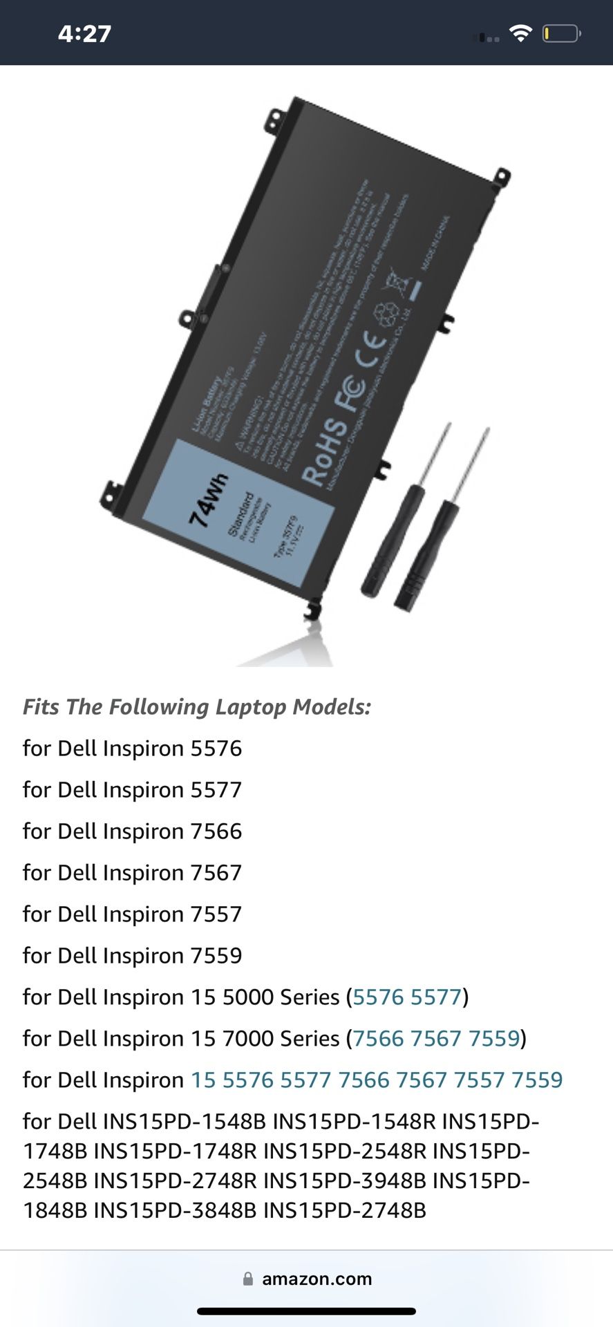 Laptop Battery For Dell Inspiron