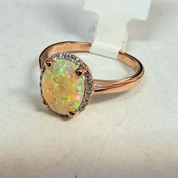 10K Rose Gold & Diamond & Opal Diamond Halo Ring