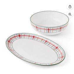 2-Piece Stoneware Holiday Christmas Serveware Set