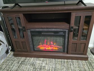 Entertainment Center With Decorative Electric Heater  - Coffee Brown  Finish