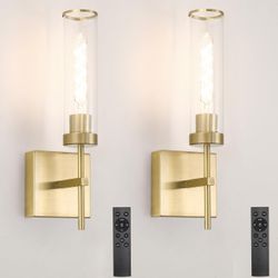 Gold Battery Operated Wall Sconces Set Of Two Brand New