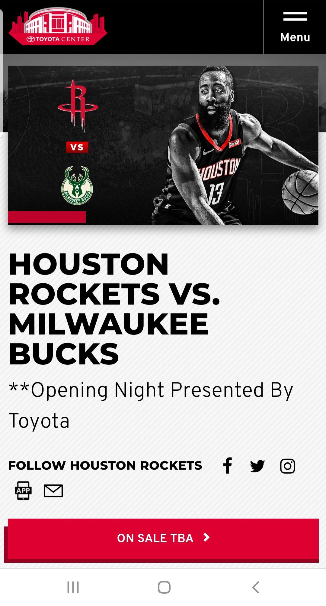 Rockets vs. Milwaukee Buck Oct. 24th.