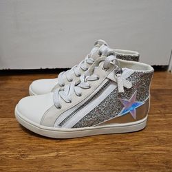 ​✨Nina Girls Yuti White Silver Glitter Iridescent Star High Top Sneakers 5Y