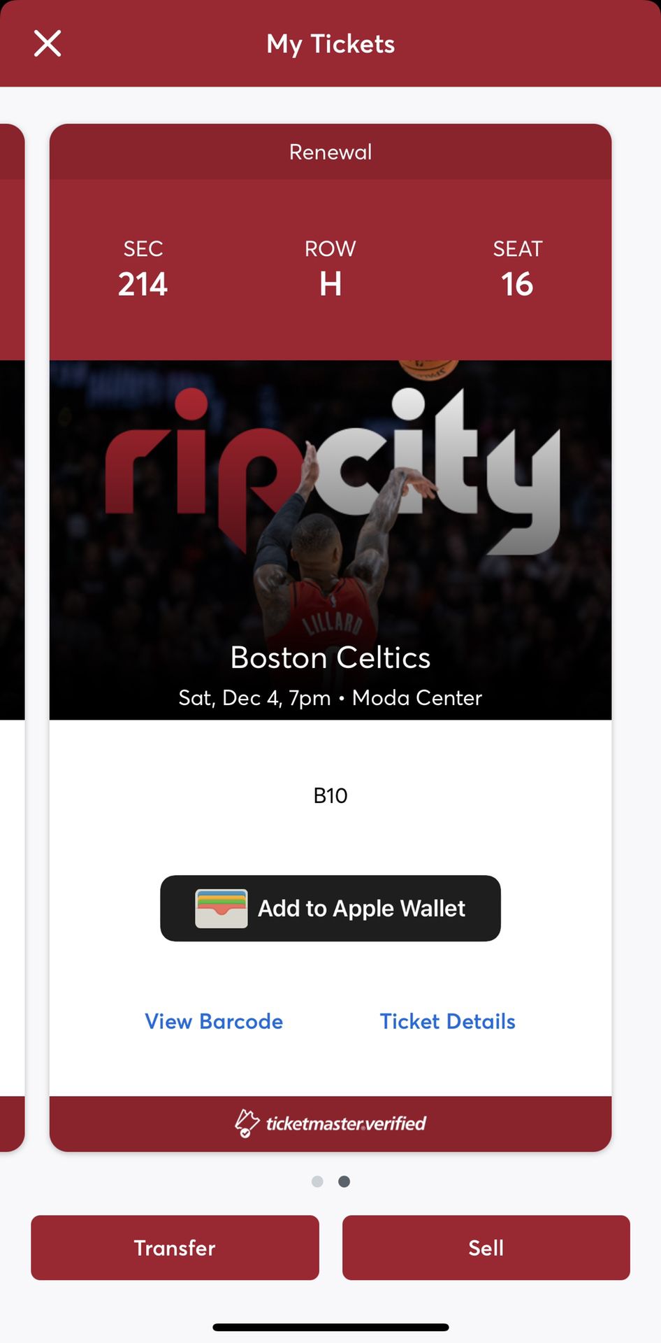 2 Tickets In Club Level, Blazers Vs Celtics Saturday 12/04 @ 7:00 PM, with $60 in credit