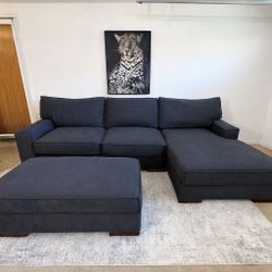 Blue 4-Seater Sectional Sofa with Ottoman & Storage