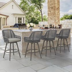 4X Lue Bona Gray 26” Swivel Woven Rope  Barstools 