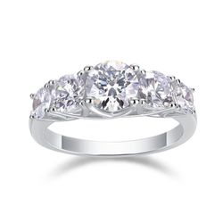 Fifty8 1ct DEW Round Moissanite Ring, 925 Sterling Silver, CZ Accents, Deep Affection